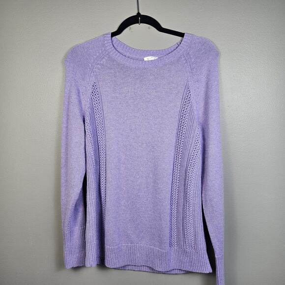 J. Jill Textured-Sides Crew Neck Sweater Purple Womens Size XS Soft Cozy - Picture 2 of 7